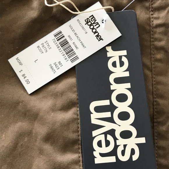 Reyn Spooner Khaki Pants Men Size Large Brown Tie Waist Mid Rise Straight Leg - Picture 5 of 16